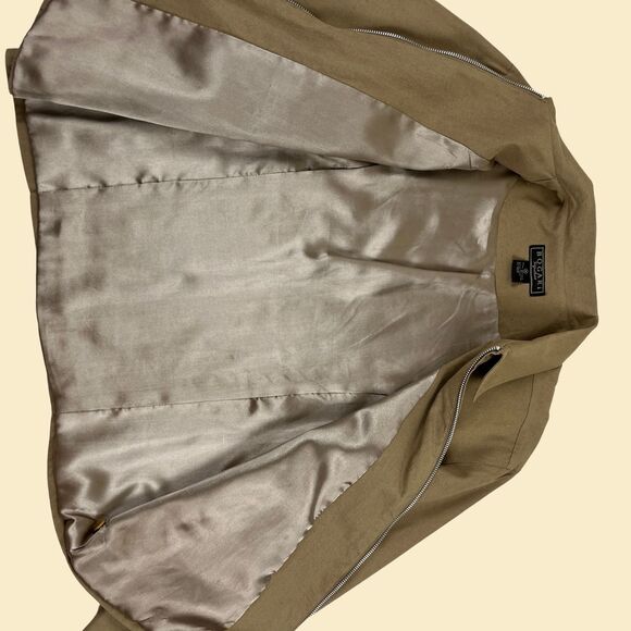 1990s silk M womens jacket, vintage 90s silk/linen brown windbreaker jacket - Picture 3 of 10